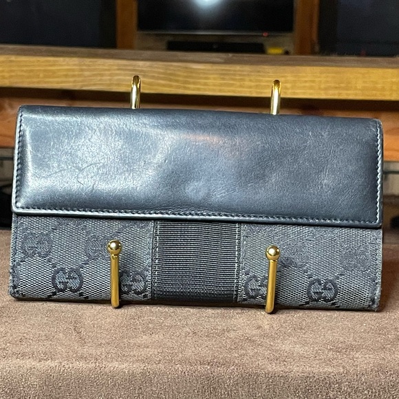 Gucci black monogrammed canvas and leather wallet